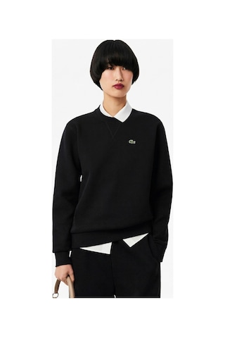 Lacoste Kadın Pike Kumaşlı Bisiklet Yaka Sweatshirt Siyah