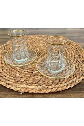 Collection Karizma Yaldızlı Çay Bardak Seti Takımı - 12 Prç. Çay Bardağı Seti Şeffaf
