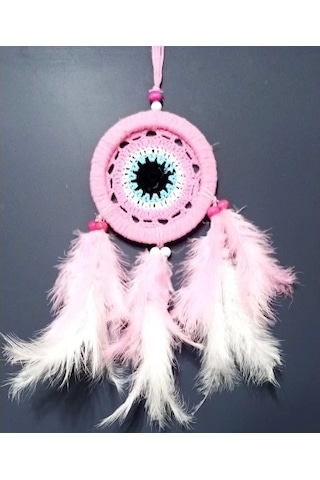 Pembe Dream Catcher Pembe Ve Beyaz Kuş Tüylü Düş Kapanı El Yapımı Duvar Süsü
