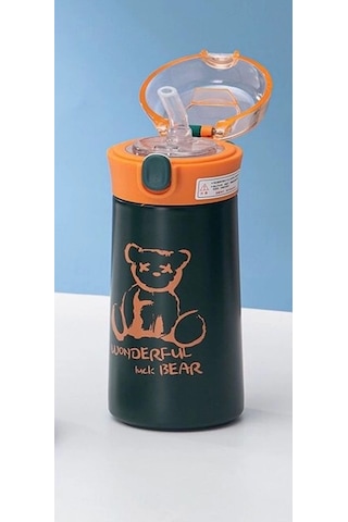 Paslanmaz Çelik Termos Su Şişesi 350ml Vakumlu Pipetli Yeşil İthal Ürün Çok Renkli