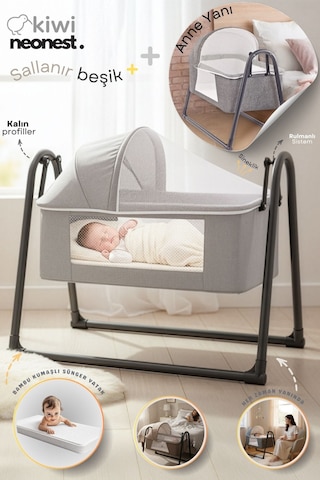 Kiwi Neonest Anne Yanı Kalın Yataklı Cibinlikli Ve Tenteli, Sallanır. Portatif Sepet Beşik Yeni Vizon Yeni Vizon