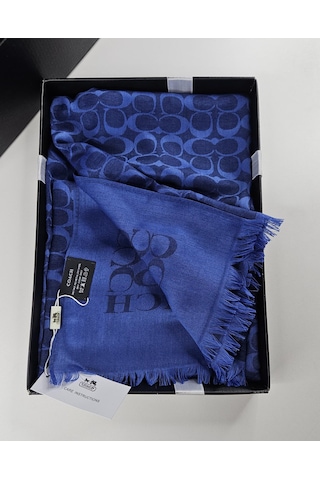 C Desen Yün İpek Şal İnce Kumaş Çift Taraflı Silk Scarfs Saks Mavi