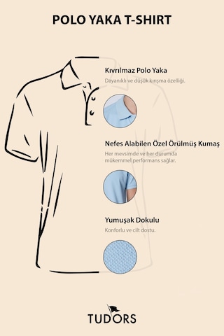 Tudors Erkek Slim Fit Dar Kesim Pamuklu Yumuşak Dokulu Serin Tutan Kumaş Düz Pike Mavi Polo Yaka Tişört-30768 Mavi