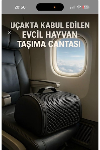 Köpek Taşıma Çantası Kabin Boy Uçak Onaylı 10 Kg 40x30x23 Cm