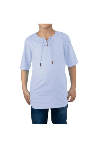 Eliş Şile Bezi Kısa Kol Şile Bezi Zımbalı Erkek Çocuk Tshirt Buz Mavi 3027