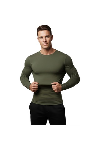 Rizzup Haki Dar Kalıp Likralı %90 Pamuk Erkek Sweatshirt Vücuda Oturan İnce Penye Sweat 2300423