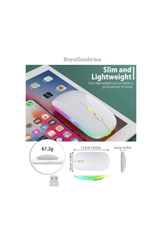 Plentiful Rgb Işıklı Şarjlı Kablosuz 2.4g+bluetooth Mouse Sessiz Beyaz