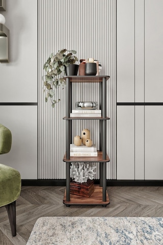 4 Katlı Dekoratif Kare Kitaplık Ceviz Ceviz