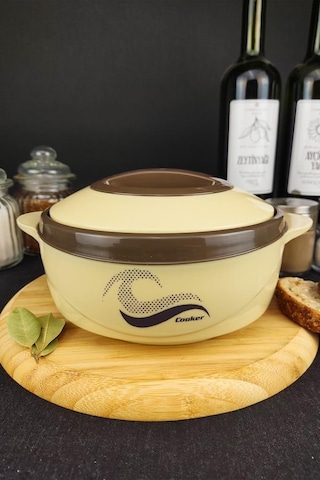 Digithome Paslanmaz Çelik Hazneli Yemek Termosu 1000 ML Bej - Ckr3149