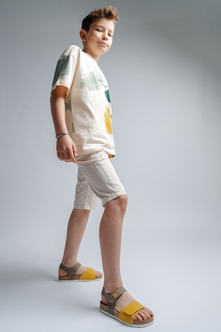 Mnpc Unisex Çocuk Gri-sarı Hakiki Deri Mantar Tabanlı Günlük Çocuk Sandalet 25y4s10047434 Gri-sarı