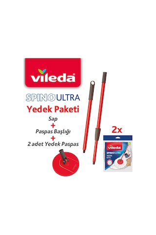 Vld0000000438 Vileda Spino Ultra Yedek Sap + Başlık + 2 Adet Yedek Paspas Paketi Vileda