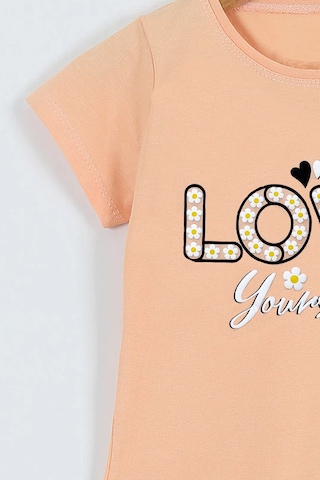 Hçm Kız Çocuk Tshirt Love Baskılı Bisiklet Yaka D28 Yavruağzı