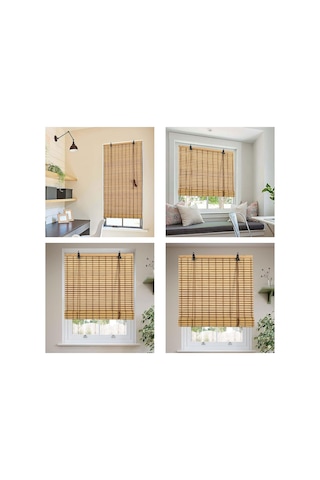 Ahşap Doğal Bambu Katlamalı Stor Perde Güneş Kırıcı Dekoratif Bahçe Balkon Ev Pencere Güneşlik Açık Kahver Diğer