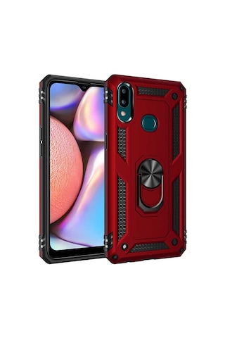 Samsung Uyumlu Galaxy A10s Kılıf Sert Silikon Yüzüklü Stand Özellikli Kapak