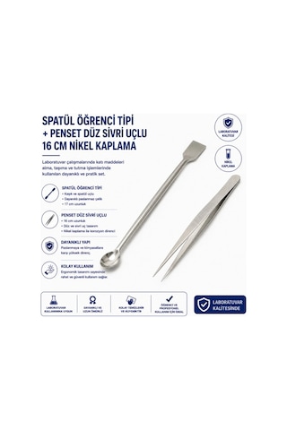 Spatül Öğrenci Tipi + Penset Düz Ssivri Uçlu 16 Cm Nikel Kaplama