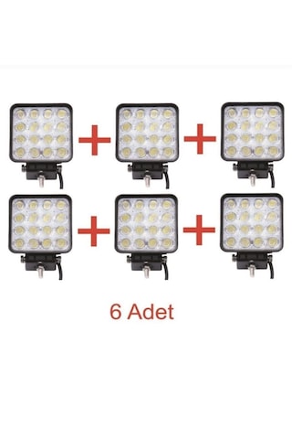 Carub 6 Adet Off Road Çalışma Lambası Sis Lambası 10-30v 48w 16 Led Kare