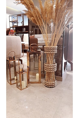 Egindra Trendev Metal Tel Hasır Örgülü Özel Tasarım Pampas Vazosu 25 Ve 50 Cm 2Li Set