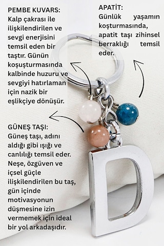 Gümüş Renkli D Harfi Anahtarlık / Hediyelik Çanta Süsü Doğal Taşl