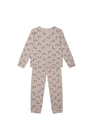 Antebies Bej Panda Desenli Bambu Kumaş Beli Lastikli Uzun Kollu Erkek Çocuk Pijama Takımı Krem