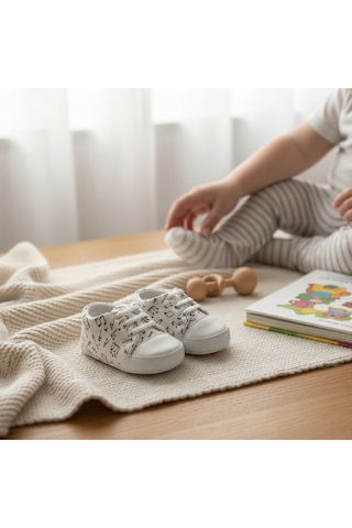Balbeybi Bebek Klasik Müzik Notalı Ayakkabı Kaydırmaz Taban İlk Adım Ortapedik Yumuşak Taban Günlük Beyaz