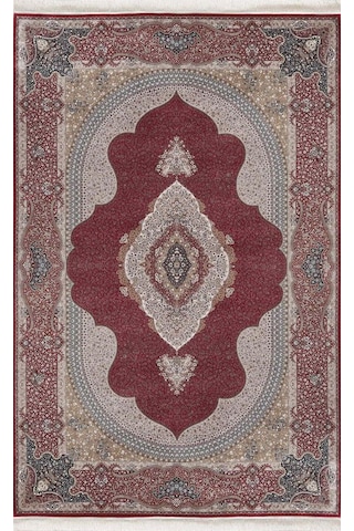 Saray Halı Alhambra Ah11a 120 Tarak Lüks Klasik Salon Halısı Özel Taban Dokulu Kırmızı - Bordo - Bej