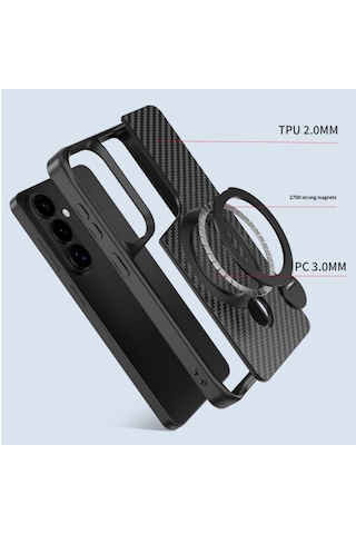 Teleplus Samsung Galaxy Uyumlu  S26 Plus Kılıf Karbon Fiber Magsafeli 360 Dönerli Standlı Alp Kapak Gri