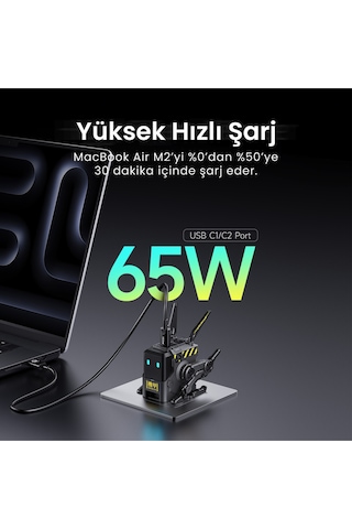 Gravastar Alpha65 Robot Figürlü 65w Hızlı Şarj Adaptörü Ve Şarj Standı, Gri