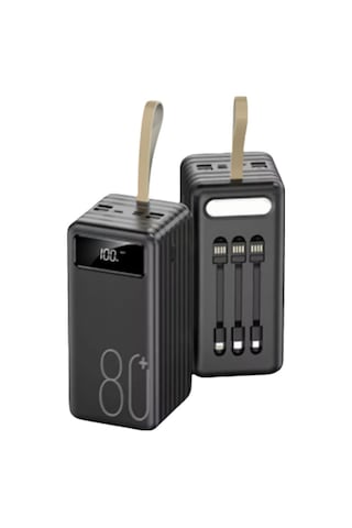 80000mah 4 Usb Çıkışlı Powerbank Type C Lightning Ve Mikro Usb Girişli El Fenerli Siyah