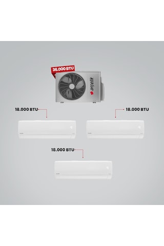 Arçelik 1+3 Multi Sistem 36100 MD Pro Dış Ünite 3 Adet 18 BTU Beyaz İç Üniteler Duvar Tipi Klima