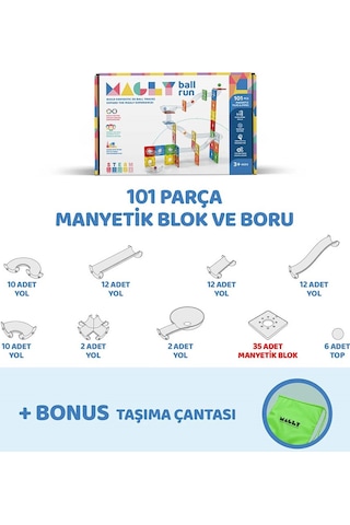 101 Parça Manyetik Yapı Seti Parkur Oyunu - Mıknatıslı Bilye Koşusu
