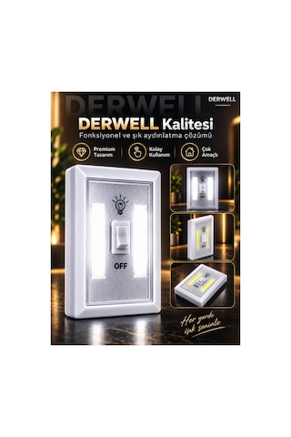 Kablosuz Cob Led Duvar Lambası - Pilli Pratik Led Gece Lambası Anahtarlı Işıldak - Ev Ofis Dolap İçi Gardırop Karavan Merdiven Aydınlatması Mıknatıslı Taşınabilir Lamba