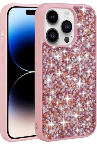 Apple Uyumlu iPhone 14 Pro Max Kılıf Parlak Taşlı Tasarım Linea Kapak
