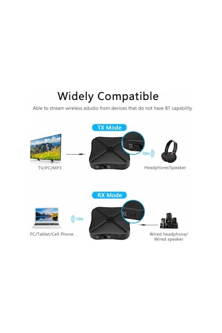 Mufunye Kn319 Bluetooth 4.2 Çift Fonksiyonlu Transmitter/receiver - Kablosuz Ses Dönüştürücü, Ev Sistemleri Ve Telefonlar İçin Taşınabilir Adaptör Siyah