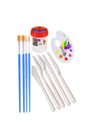 Canson Çok Amaçlı Sanatsal Blok A5 200 Gr 20 Yaprak 1 Adet 6 Renk Akrilik Boya Fırça Palet Spatula Fırça Temizleme Kabı