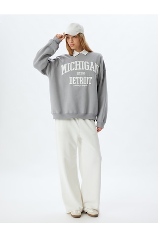 Koton Bisiklet Yaka Sweatshirt Oversize Kolej Baskılı Uzun Kollu Şardonlu Gri 5wal10181ık Gri