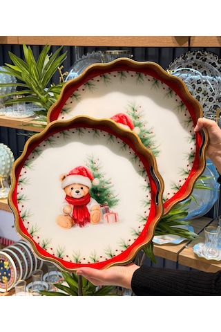 2li Teddy Red Papatya Lüks Tepsi-5501