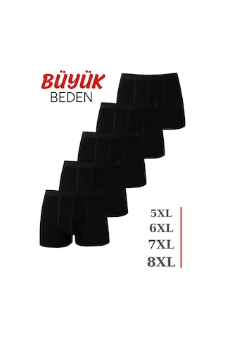 Carlburn Özel Seri Erkek Siyah Büyük Beden Boxer 5'li Paket Normal Bel Likralı Model Günlük Giyim