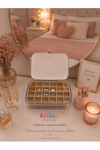30 Bölmeli Takı Kutusu Düzenleyici Seyahat Çantası Kolye Yüzük Küpe Organizer Krem 18cmx12,5cm