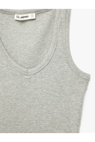 Koton Kaşkorse Modal Karışımlı V Yaka Kolsuz Slim Fit Atlet Kar Melanj 6sal30273ık Gri Melanj