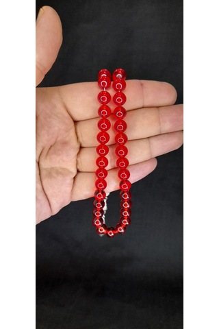 Anemore Collection Çubuk Kehribar Tesbih Küre Kesim Kırmızı Renkli T-424