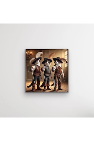 Üç Silahşör Kedi Kanvas Tablo 90x90cm Çok Renkli