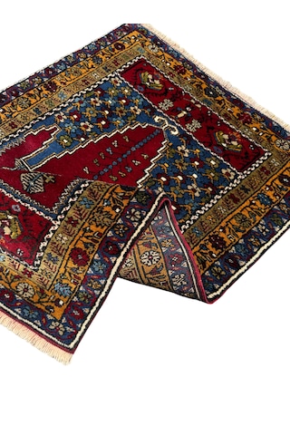 El Dokuma Sıfır Küçük Yahyalı Halısı Seccade 75x110 Kök Boya Namazlık Kırmızı