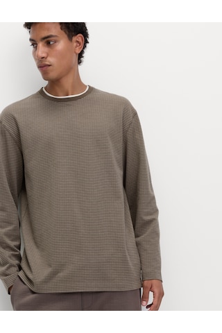 Marks & Spencer Saf Pamuk Dokululu Pijama Üstü T07005134 Kahverengi