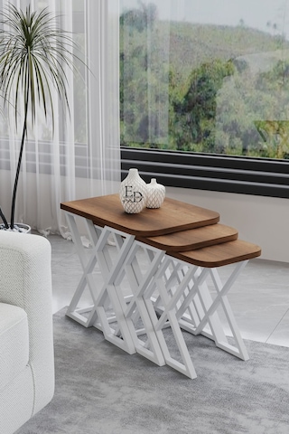 Milano 3'lü Zigon Sehpa Beyaz Metal - Barok Tabla