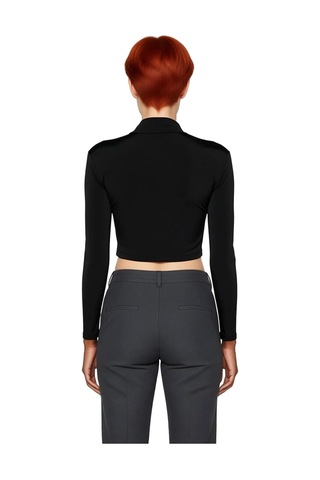 Frm Kadın Moda Şık Üst Giyim Super Crop Dik Yaka Slim Kalıp Örme Drap siyah