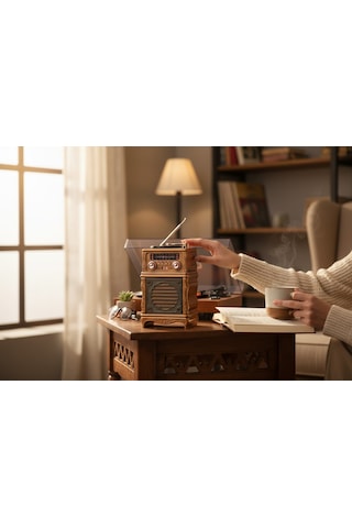 Rt-381 Nostalji Plak Çalar Görünüm Radyo,şık Tasarım Trend Bluetooth Nostaljik Radyo