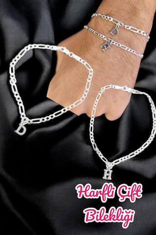 Modagümüşevi 925 Ayar Gümüş Harfli Figaro Model Çift Bilekliği