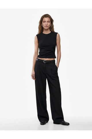 Koton Krep Scuba Slim Fit Drape Detaylı Kolsuz Bisiklet Yaka Bluz Siyah 7wak10037ek