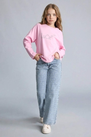 Defacto Kız Çocuk Oversize Geniş Kalıp Bisiklet Yaka Taşlı Sweatshirt G2463a825wnpn205 Pembe-pn205