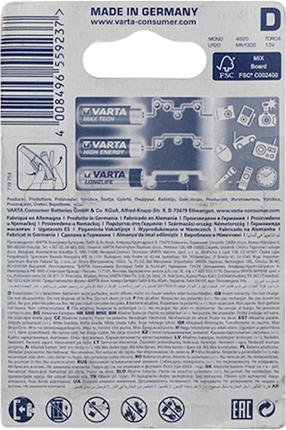 Varta 4920 Longlife Power Alkalin Büyük Boy D Pil 2'li